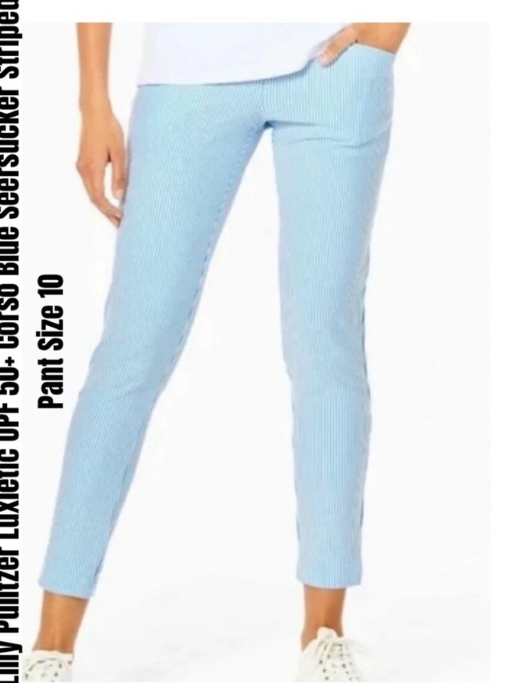 Lilly Pulitzer Sky Blue Seersucker Cropped Ankle Pants